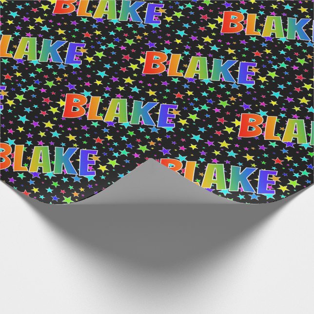 Rainbow First Name "BLAKE" + Stars Wrapping Paper (Corner)