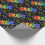[ Thumbnail: Rainbow First Name "Brady" + Stars Wrapping Paper ]