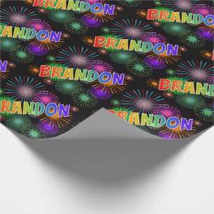 Rainbow First Name "BRANDON" + Fireworks Wrapping Paper