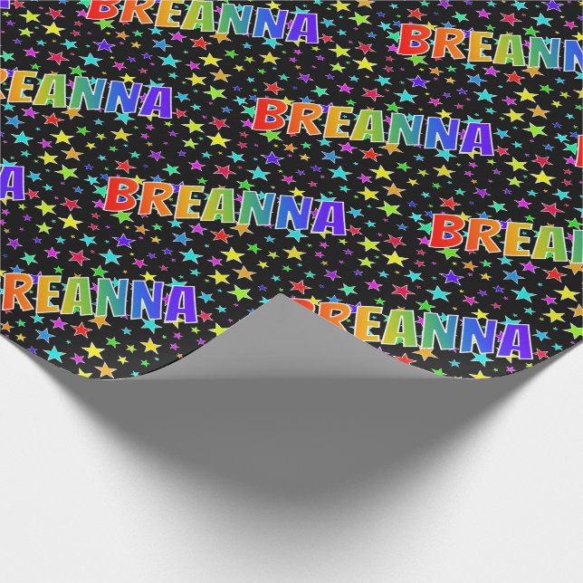 Rainbow First Name "BREANNA" + Stars Wrapping Paper (Corner)