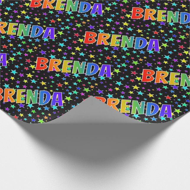 Rainbow First Name "BRENDA" + Stars Wrapping Paper (Corner)