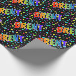 [ Thumbnail: Rainbow First Name "Brent" + Stars Wrapping Paper ]