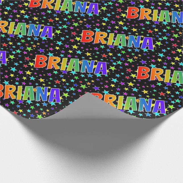 Rainbow First Name "BRIANA" + Stars Wrapping Paper (Corner)