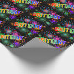 [ Thumbnail: Rainbow First Name "Brittany" + Fireworks Wrapping Paper ]
