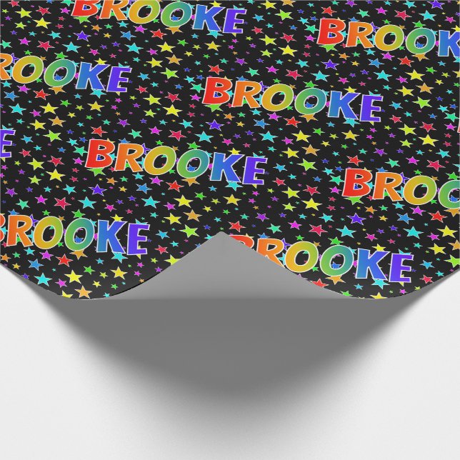 Rainbow First Name "BROOKE" + Stars Wrapping Paper (Corner)