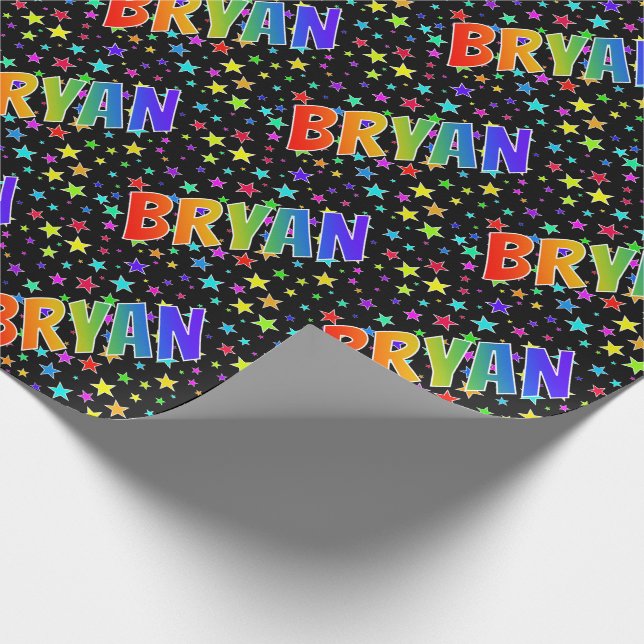 Rainbow First Name "BRYAN" + Stars Wrapping Paper (Corner)