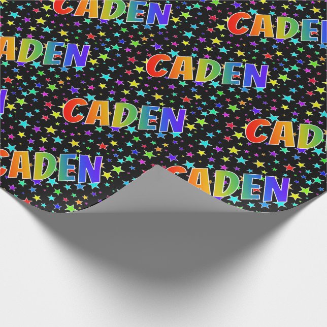 Rainbow First Name "CADEN" + Stars Wrapping Paper (Corner)