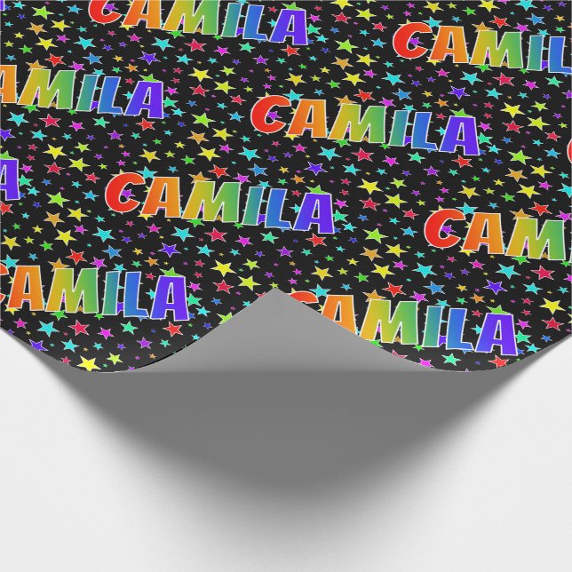 Rainbow First Name "CAMILA" + Stars Wrapping Paper (Corner)