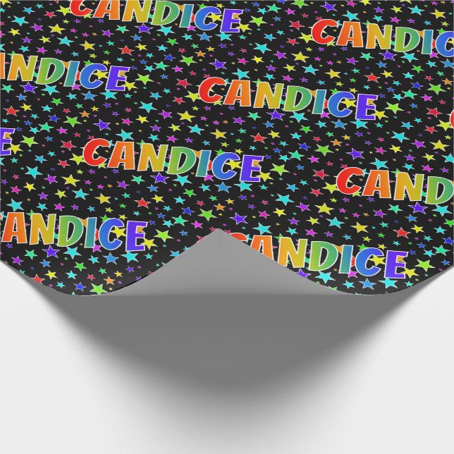 Rainbow First Name "CANDICE" + Stars Wrapping Paper (Corner)