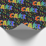 [ Thumbnail: Rainbow First Name "Carl" + Stars Wrapping Paper ]