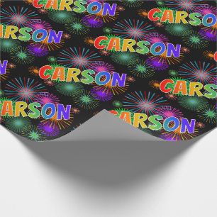 Rainbow First Name "CARSON" + Fireworks Wrapping Paper