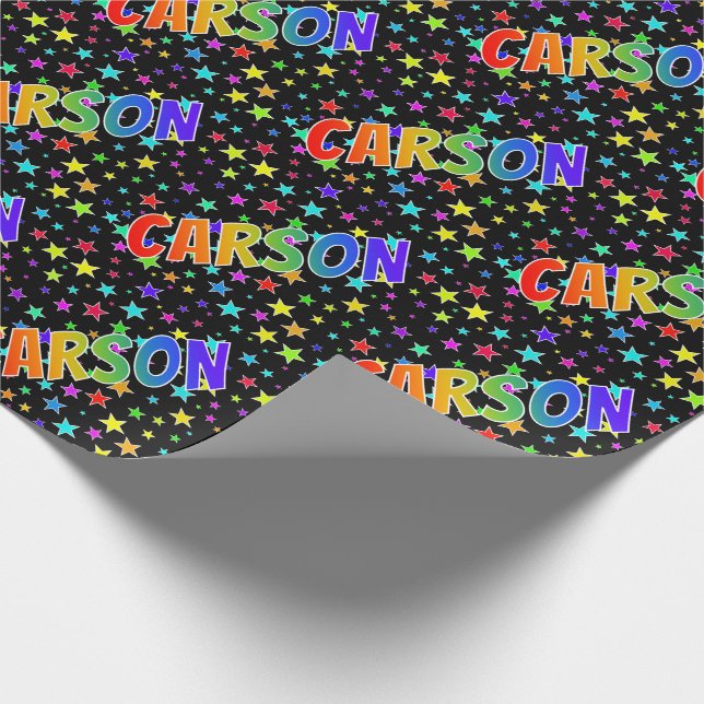 Rainbow First Name "CARSON" + Stars Wrapping Paper (Corner)
