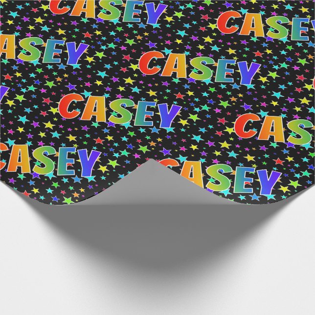 Rainbow First Name "CASEY" + Stars Wrapping Paper (Corner)