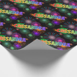 Rainbow First Name "CASSANDRA" + Fireworks Wrapping Paper