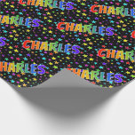 [ Thumbnail: Rainbow First Name "Charles" + Stars Wrapping Paper ]