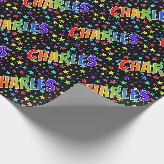 Rainbow First Name "CHARLES" + Stars Wrapping Paper (Corner)