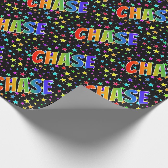 Rainbow First Name "CHASE" + Stars Wrapping Paper (Corner)