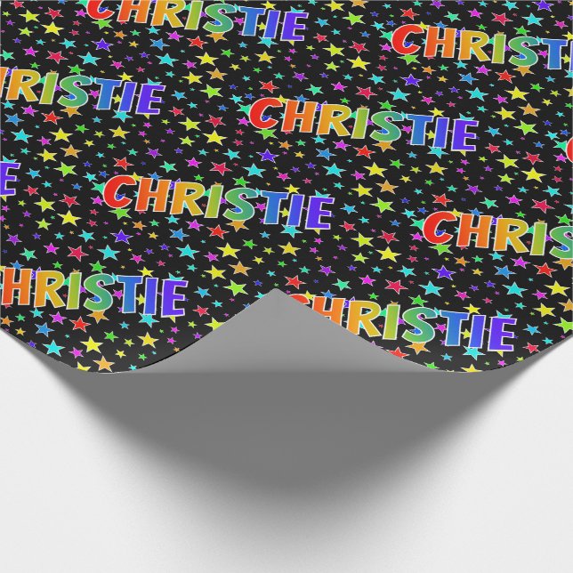 Rainbow First Name "CHRISTIE" + Stars Wrapping Paper (Corner)