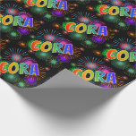 [ Thumbnail: Rainbow First Name "Cora" + Fireworks Wrapping Paper ]