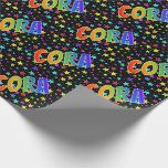 [ Thumbnail: Rainbow First Name "Cora" + Stars Wrapping Paper ]