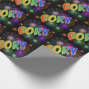 Rainbow First Name "CORY" + Fireworks Wrapping Paper
