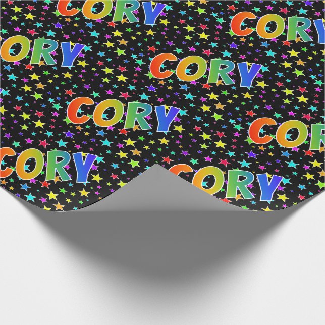 Rainbow First Name "CORY" + Stars Wrapping Paper (Corner)