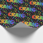[ Thumbnail: Rainbow First Name "Craig" + Stars Wrapping Paper ]