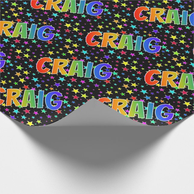 Rainbow First Name "CRAIG" + Stars Wrapping Paper (Corner)