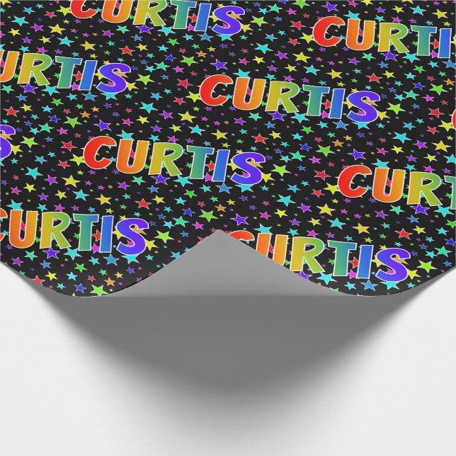 Rainbow First Name "CURTIS" + Stars Wrapping Paper (Corner)