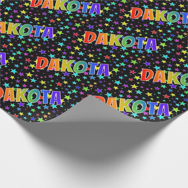 Rainbow First Name "DAKOTA" + Stars Wrapping Paper (Corner)