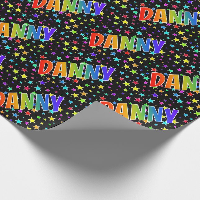Rainbow First Name "DANNY" + Stars Wrapping Paper (Corner)