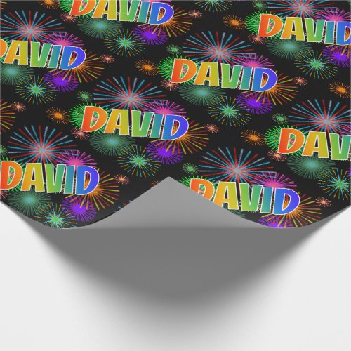 Rainbow First Name DAVID  Fireworks Wrapping Paper