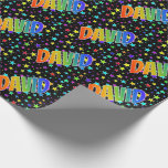 [ Thumbnail: Rainbow First Name "David" + Stars Wrapping Paper ]