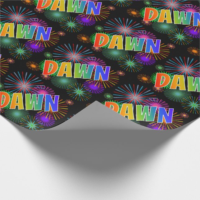Rainbow First Name "DAWN" + Fireworks Wrapping Paper (Corner)