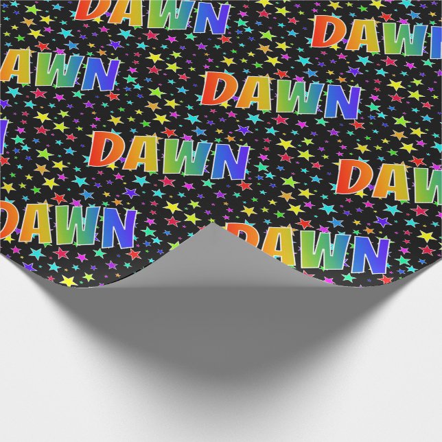 Rainbow First Name "DAWN" + Stars Wrapping Paper (Corner)