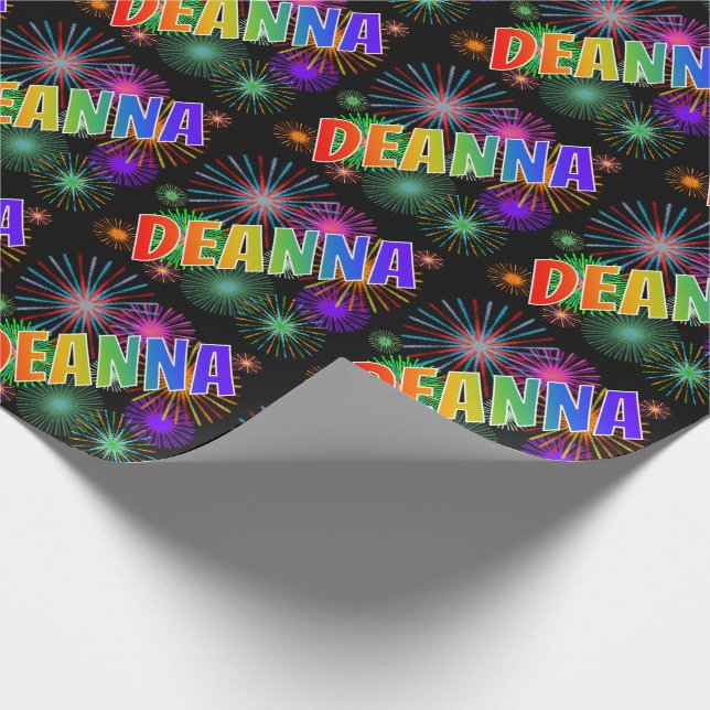 Rainbow First Name "DEANNA" + Fireworks Wrapping Paper (Corner)