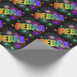 Rainbow First Name "DEBRA" + Fireworks Wrapping Paper
