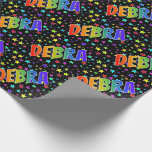 [ Thumbnail: Rainbow First Name "Debra" + Stars Wrapping Paper ]