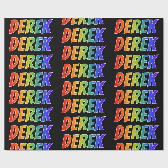 Rainbow First Name "DEREK"; Fun & Colorful Wrapping Paper (Flat)