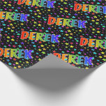 [ Thumbnail: Rainbow First Name "Derek" + Stars Wrapping Paper ]