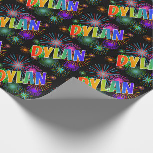 Rainbow First Name "DYLAN" + Fireworks Wrapping Paper