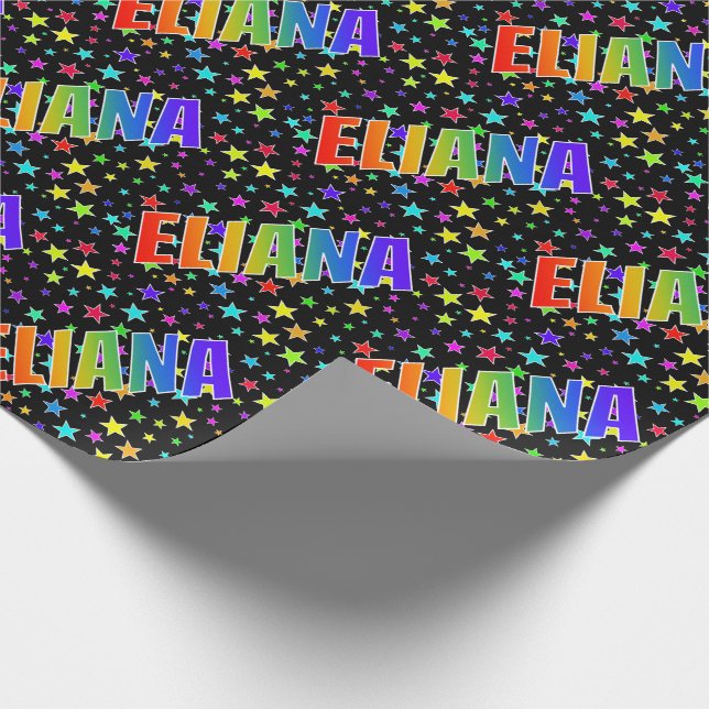Rainbow First Name "ELIANA" + Stars Wrapping Paper (Corner)