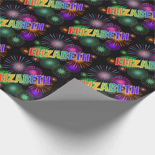Rainbow First Name "ELIZABETH" + Fireworks Wrapping Paper (Corner)