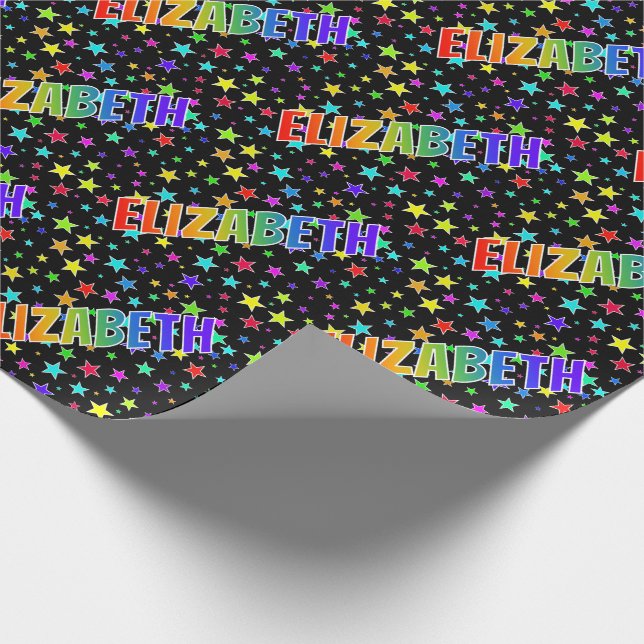 Rainbow First Name "ELIZABETH" + Stars Wrapping Paper (Corner)