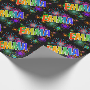Rainbow First Name "EMMA" + Fireworks Wrapping Paper