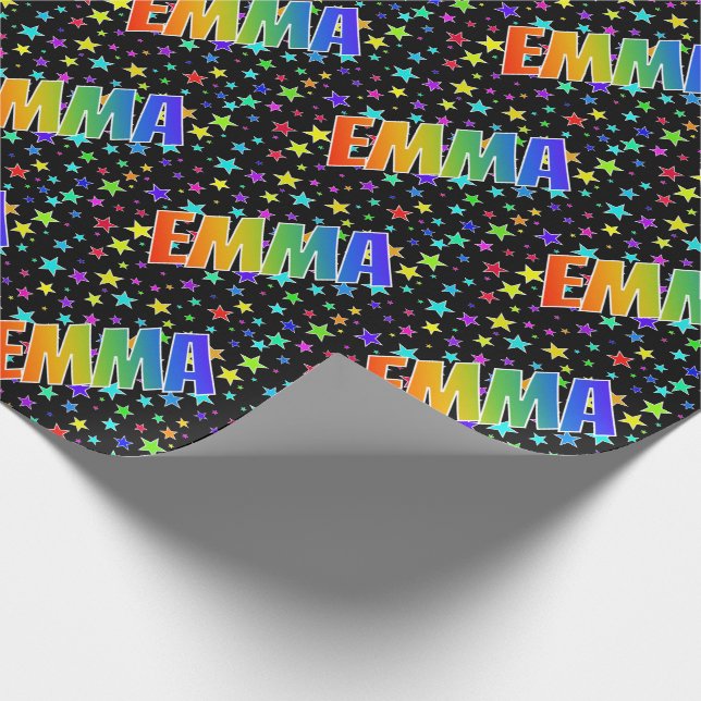 Rainbow First Name "EMMA" + Stars Wrapping Paper (Corner)