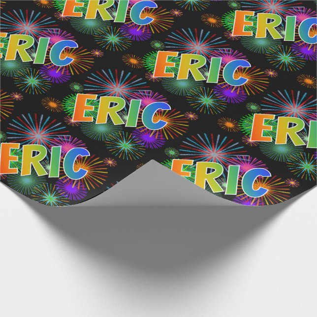 Rainbow First Name "ERIC" + Fireworks Wrapping Paper (Corner)