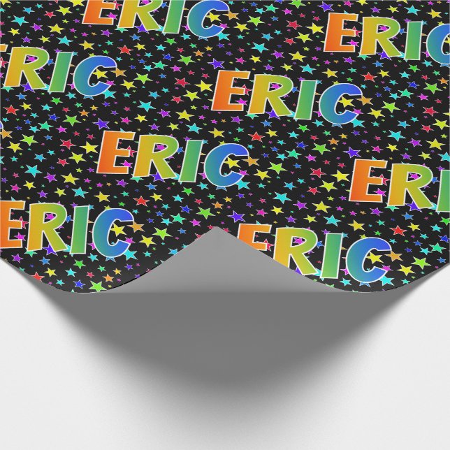 Rainbow First Name "ERIC" + Stars Wrapping Paper (Corner)