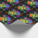 [ Thumbnail: Rainbow First Name "Evan" + Fireworks Wrapping Paper ]