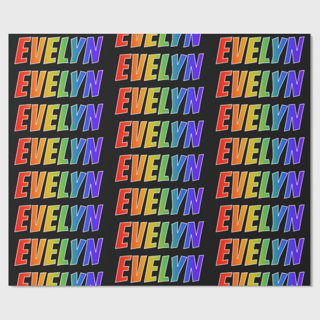 Rainbow First Name "EVELYN"; Fun & Colorful Wrapping Paper (Flat)